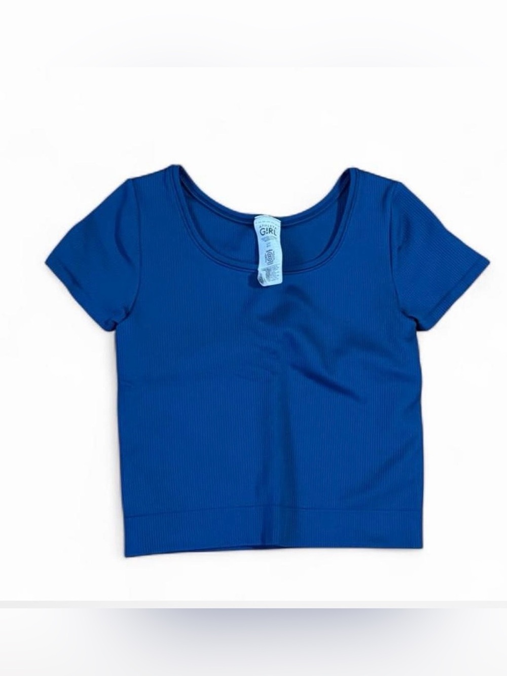 Athleta Girl Rise Above Blue Ribbed Crop Tee Size L 12